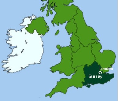 Графство Суррей (Surrey) на карте Англии